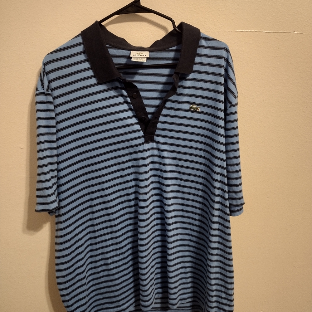 Lacoste Navy and Sky Blue Striped Polo